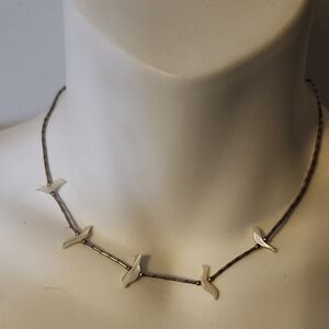 Vintage Sterling Silver Navajo Style Mother Of Pearl Bird Fetish Necklace